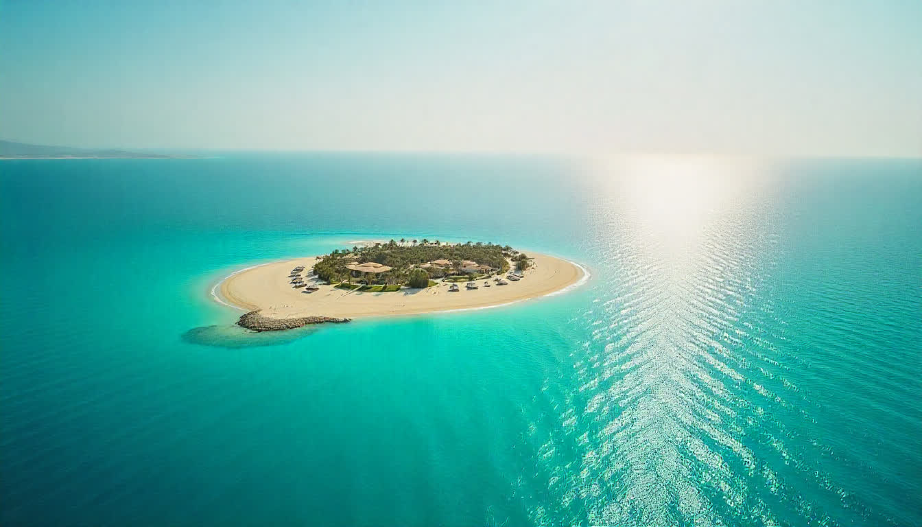 Abu al Abyad island resort aerial photo with turquoise waters, 16:9