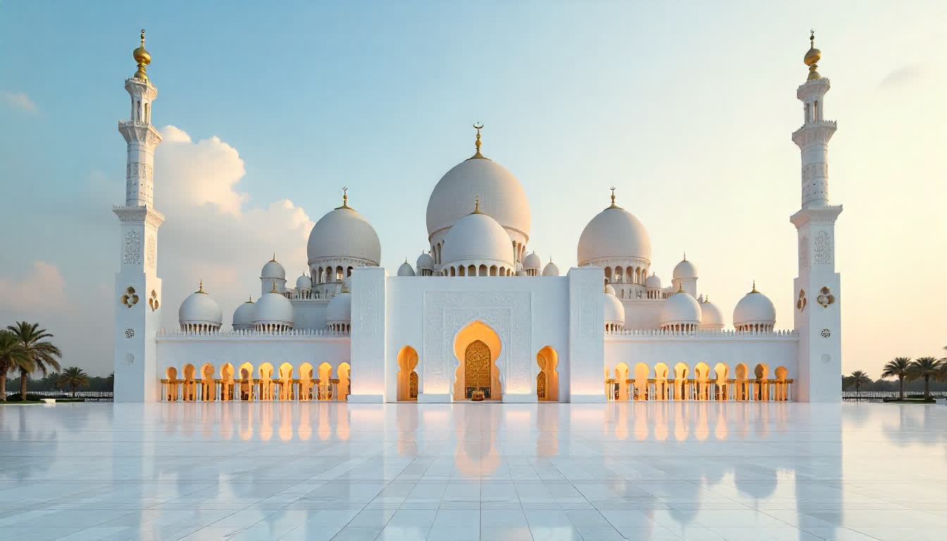 Abu Dhabi architectural landmarks with Sheikh Zayed Grand Mosque and skyline, 16:9