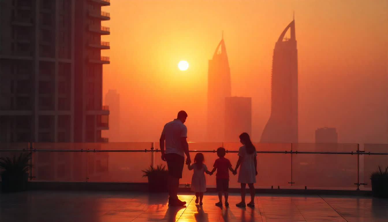 Abu Dhabi rental apartments skyline, modern towers, families moving in, real estate vibes