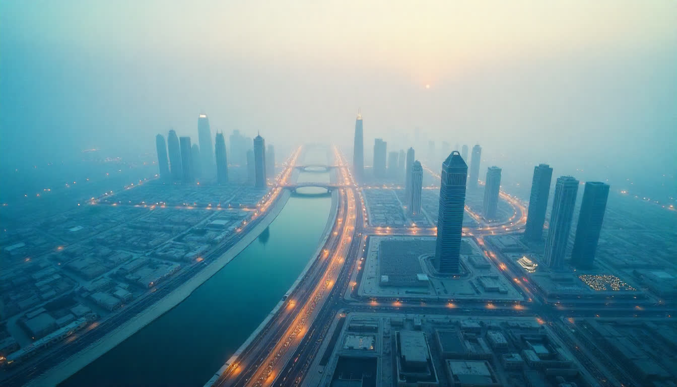 Abu Dhabi urban planning map overlay with modern skyline, 16:9