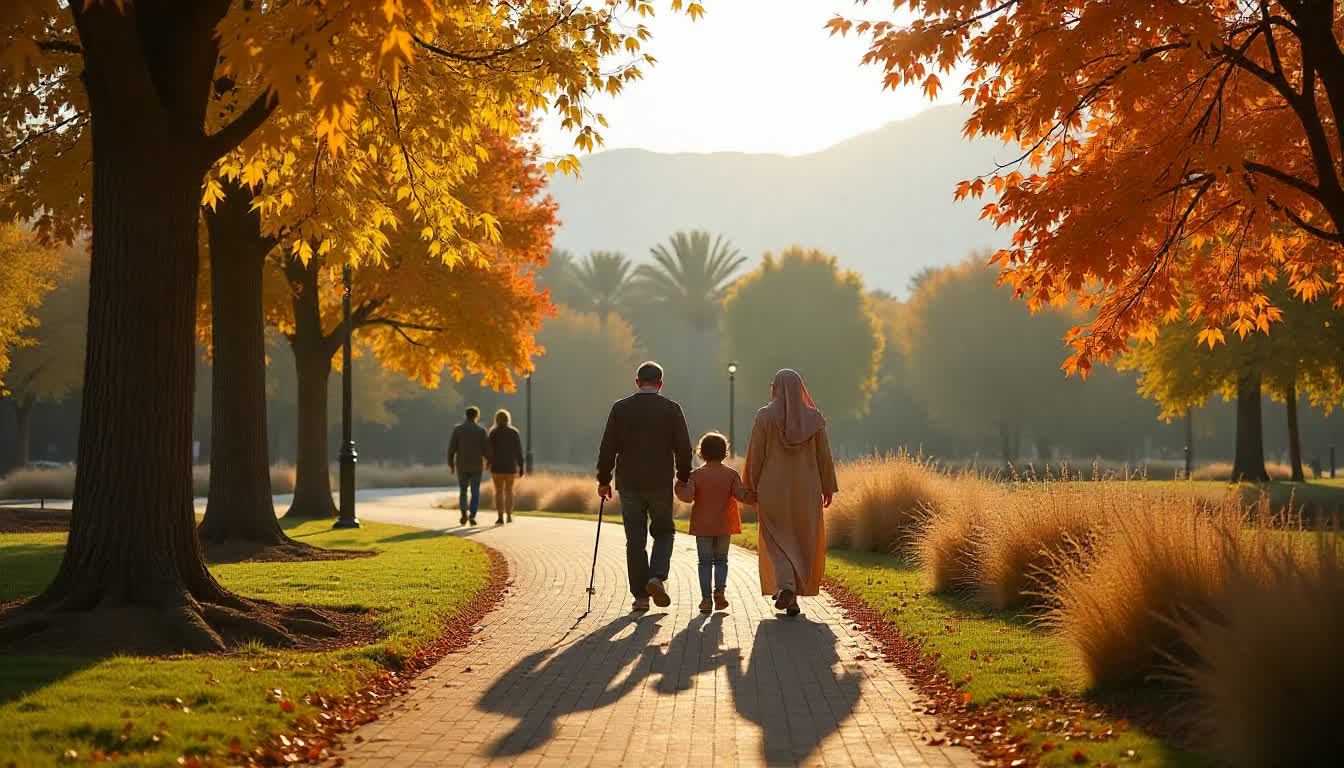 Al Ain park and zoo with families, mountains and greenery, travel lifestyle, 16:9
