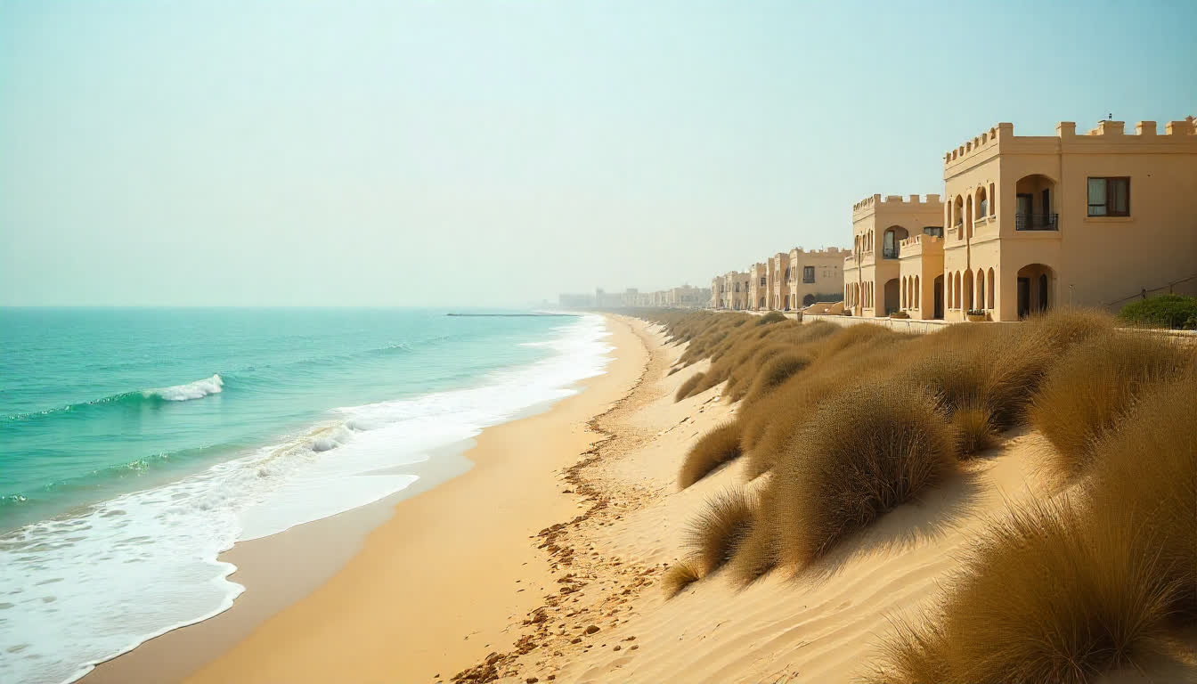 Ajman cityscape with residential buildings and sea coast view