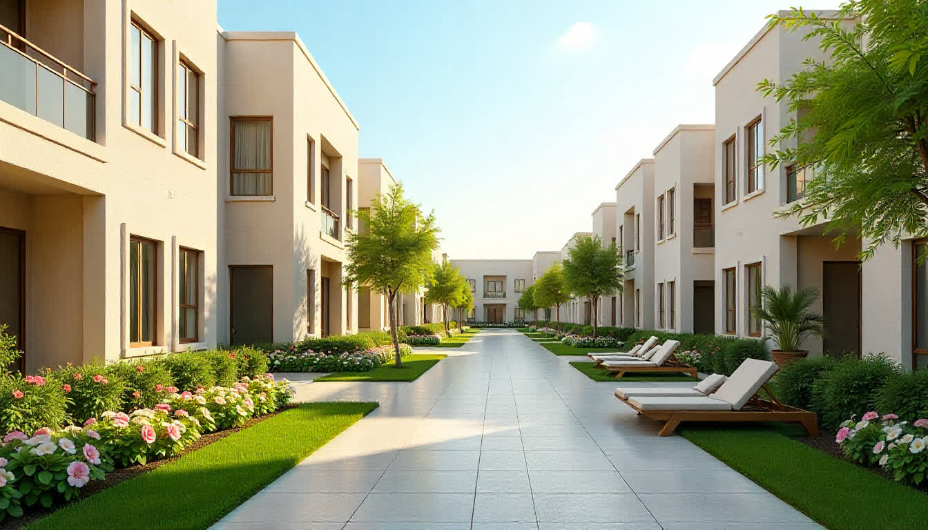 Ajman new residential complex with modern architecture and gardens, 16:9