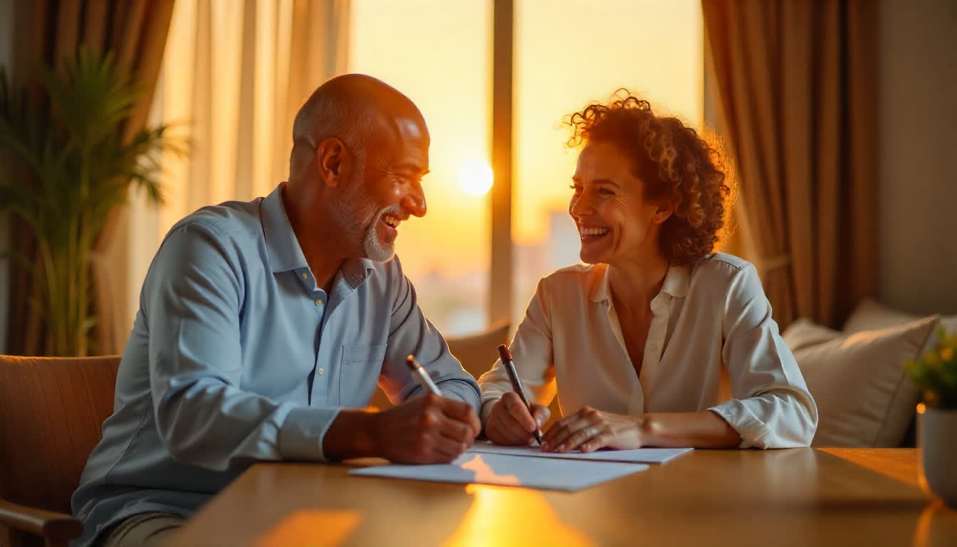 Ajman rental properties, happy tenants signing contracts, and city living amenities