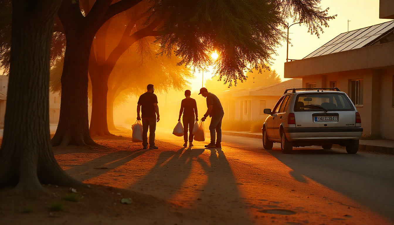 Eco-friendly projects in Mussafah, green parks, solar panels, and community cleanup activities