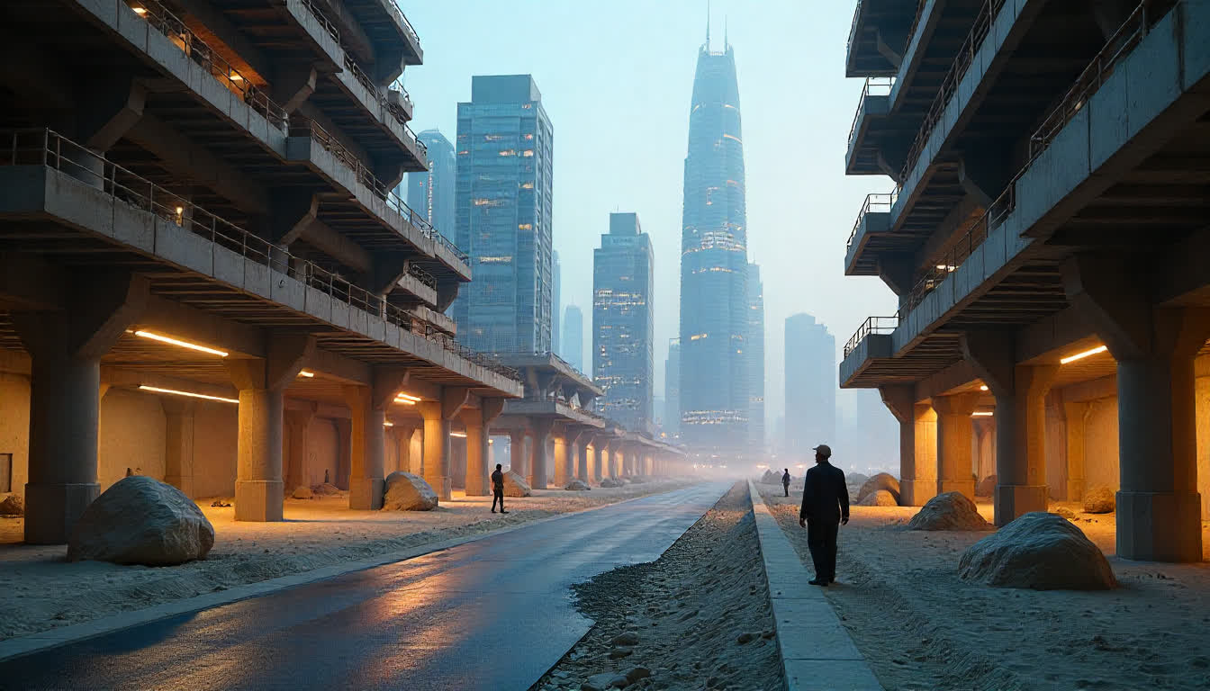 Futuristic construction site in Dubai with robotic technologies