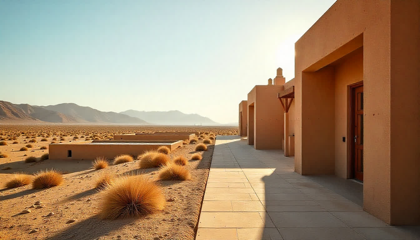 Ghayathi community housing with sustainable design and desert view, 16:9