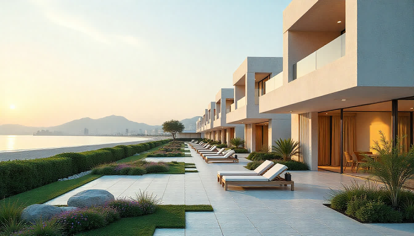 Investment opportunities in Ras Al Khaimah's modern real estate, graphs, and city panorama