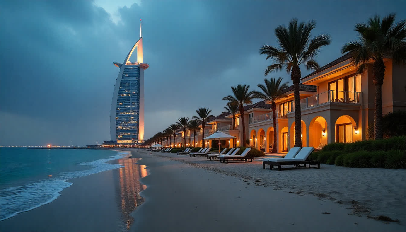 Jumeirah luxury villas, beaches, palm trees, modern towers, high-end lifestyle