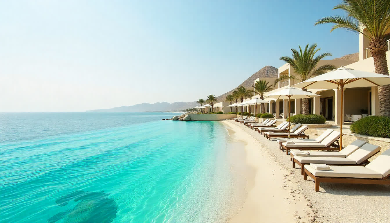 Luxury resort in Fujairah with beachfront villas and turquoise sea