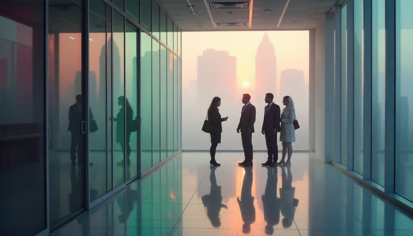 Modern office spaces in Mussafah, business teams touring venues, and high-rise buildings