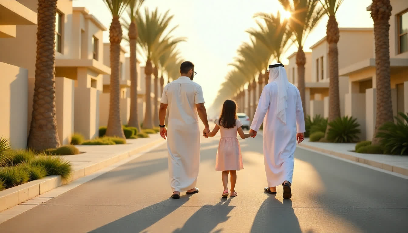 A moving family arriving in Dibba Al Hisn, local apartments, and city welcome scenes
