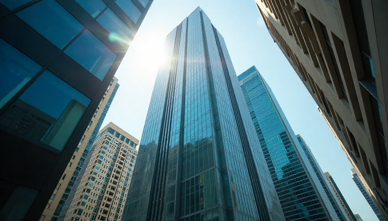 Office buildings in UAE business district, modern architecture and glass facades