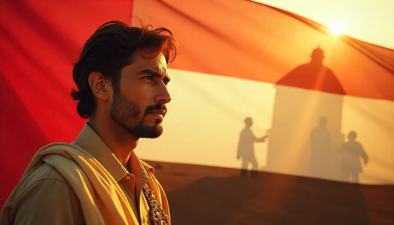 Portrait of Sheikh Zayed, UAE flag background, historical collage, golden tones