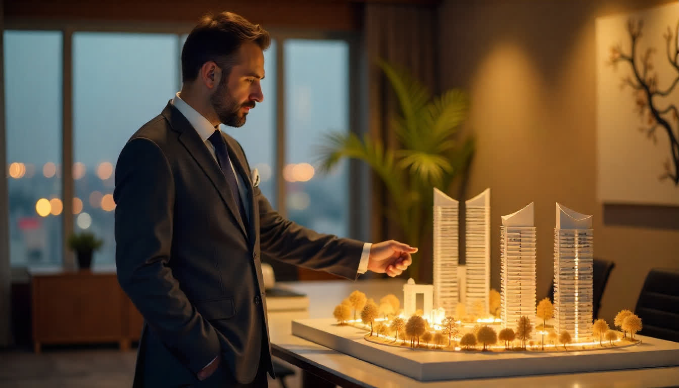 Real estate developer presenting construction project in UAE office