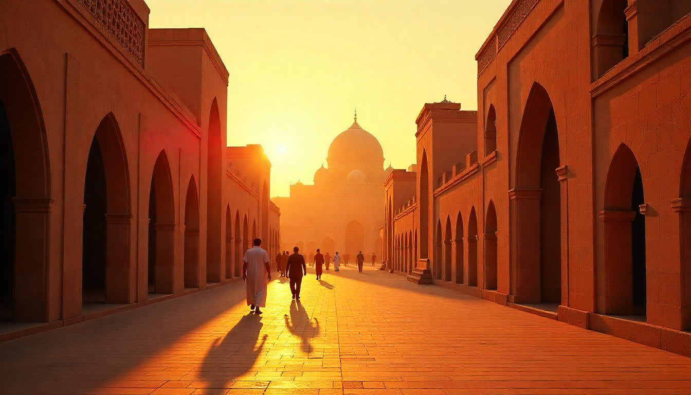 Sharjah cultural quarter with mosques, souks, and traditional streets, 16:9
