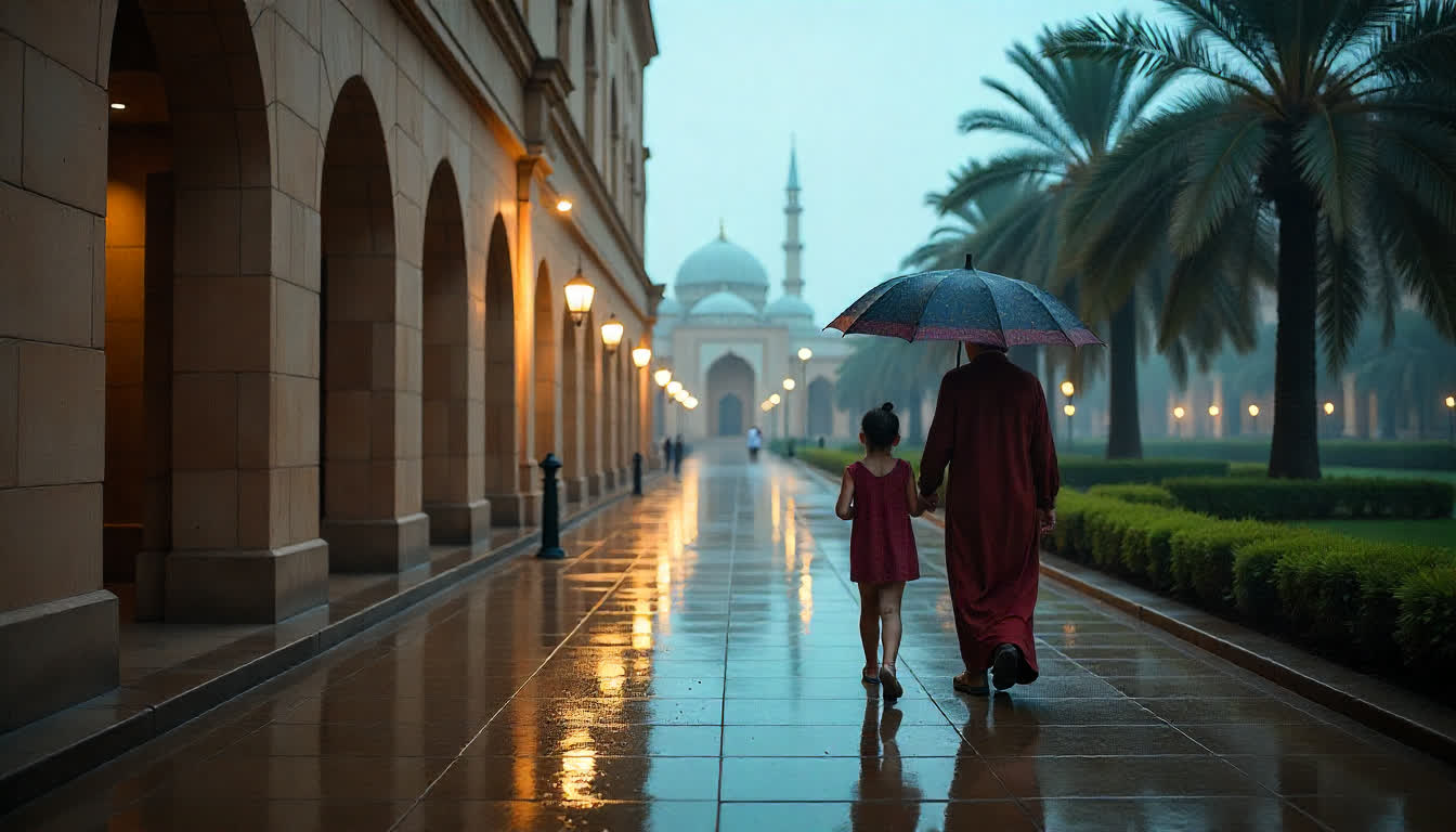 Sharjah heritage buildings, museum architecture, arabic culture, daylight, families walking