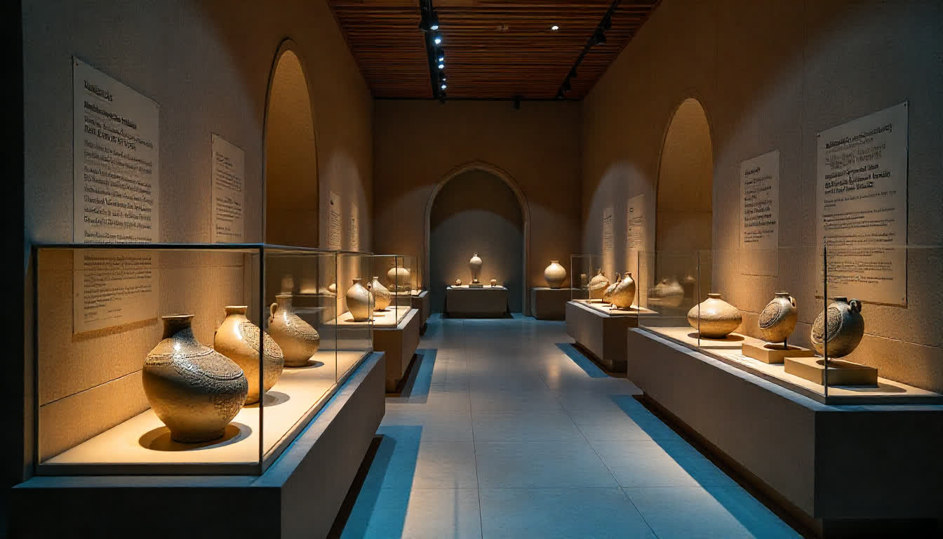 Sharjah museum interior with Islamic art and cultural exhibits, 16:9