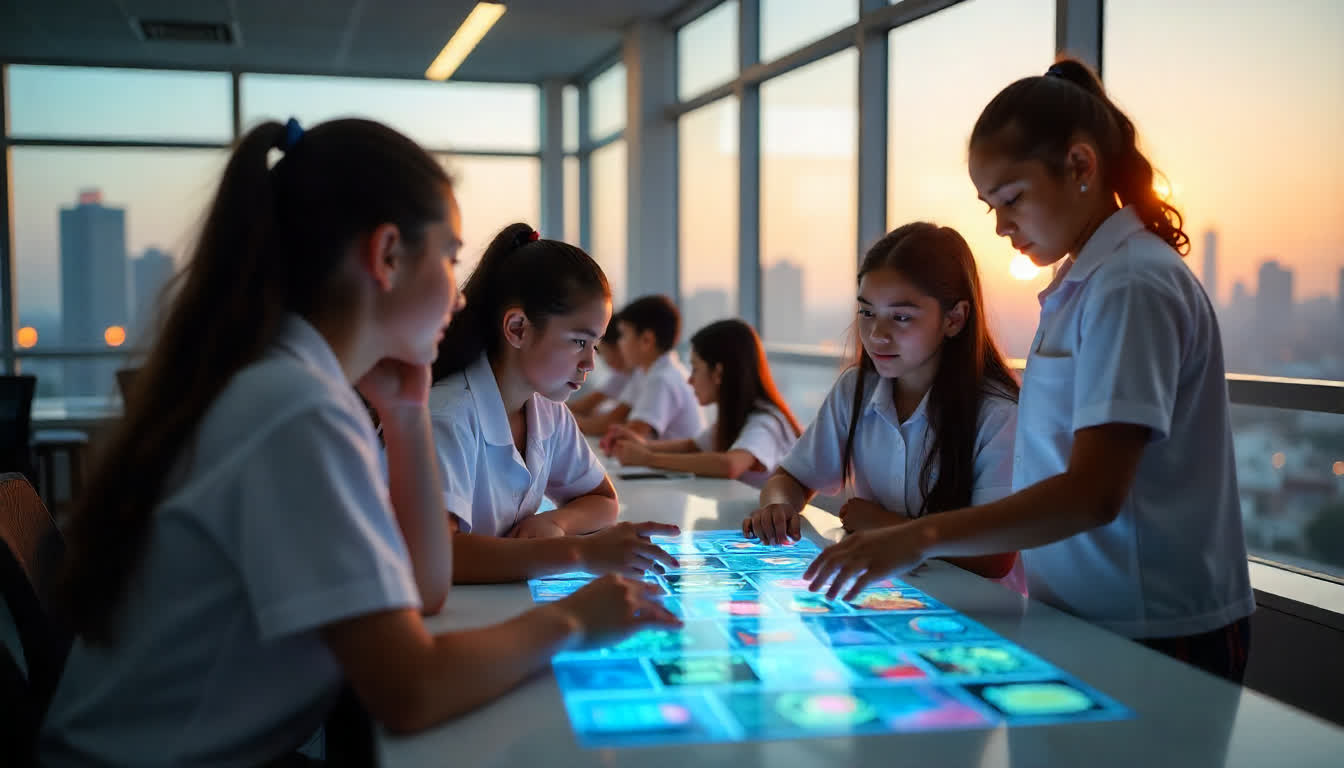 Top schools in Jumeirah, students in uniforms attending high-tech classrooms and campus activities