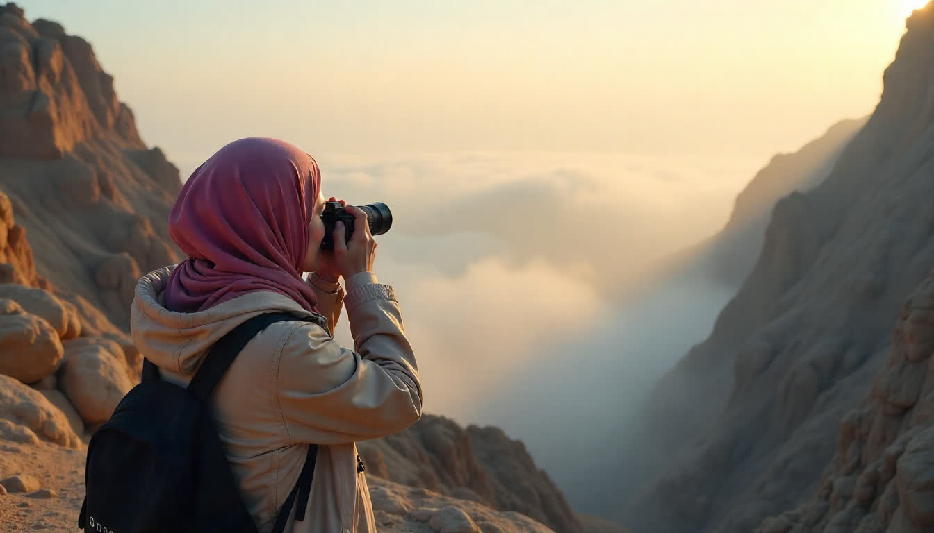 Tourists exploring Ras Al Khaimah mountains and desert landscape