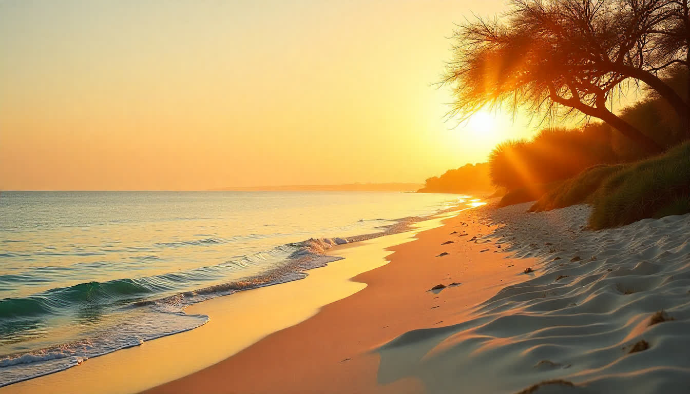 Umm Al Quwain beach with mangrove forests and calm sea