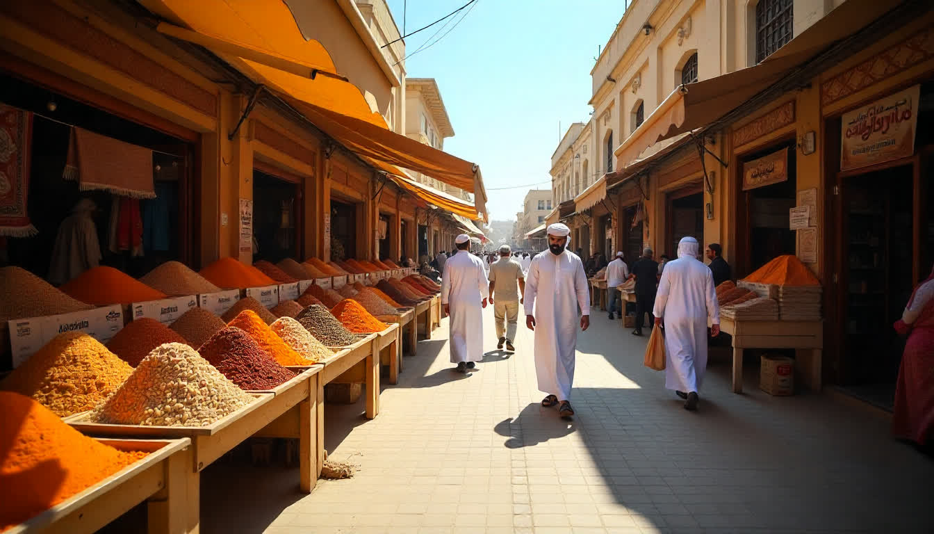 Umm Al Quwain souk, arabic market atmosphere, spices, traditional shops