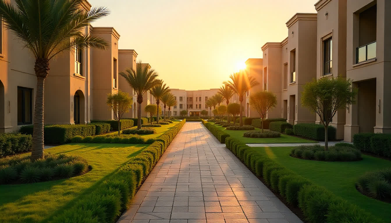 Zayed City residential complex with green urban planning, 16:9